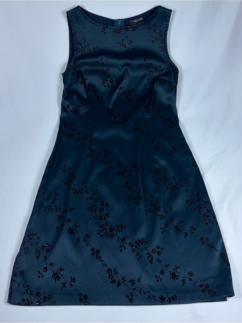 Vintage My Michele Sleeveless blue green Floral Sheath Dress has been altered